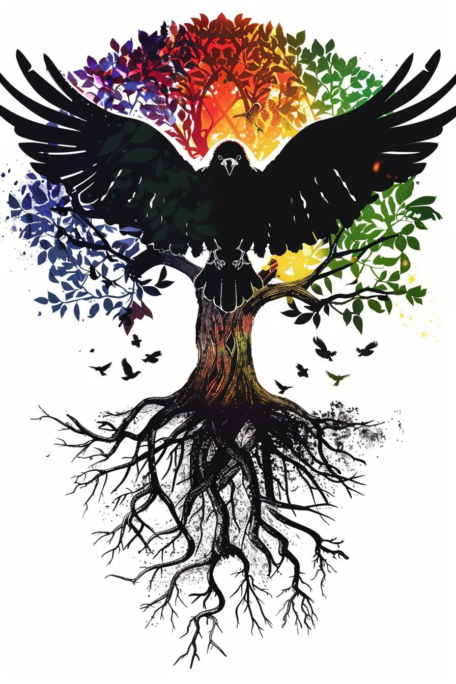 Tree of Life Tattoo Stencil Design 9 (Raven)