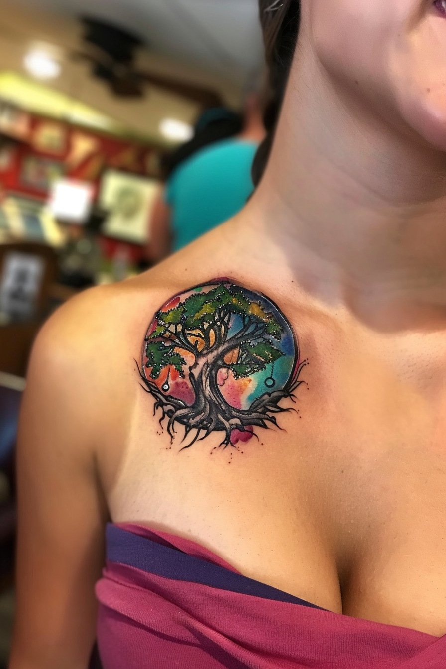 Upper Body - Feminine Tree Of Life Tattoo Design Idea For Women 3