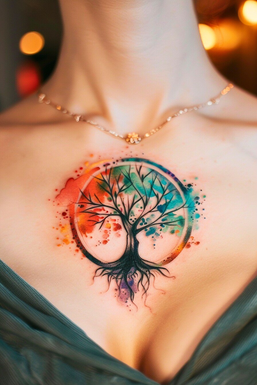 Upper Body - Feminine Tree Of Life Tattoo Design Idea For Women 6