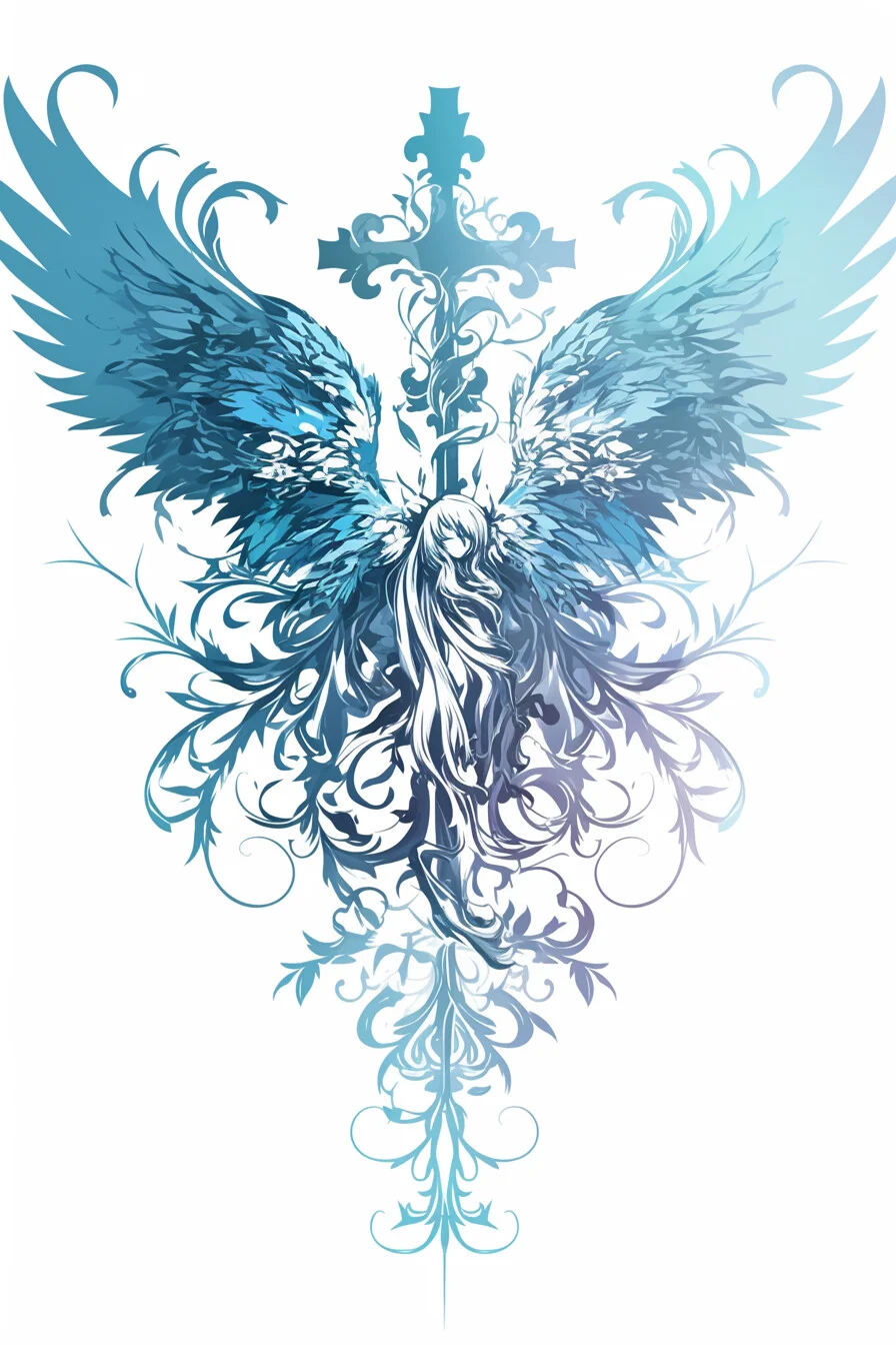 Angel Tattoo Stencil Design Idea 13 (Cross)