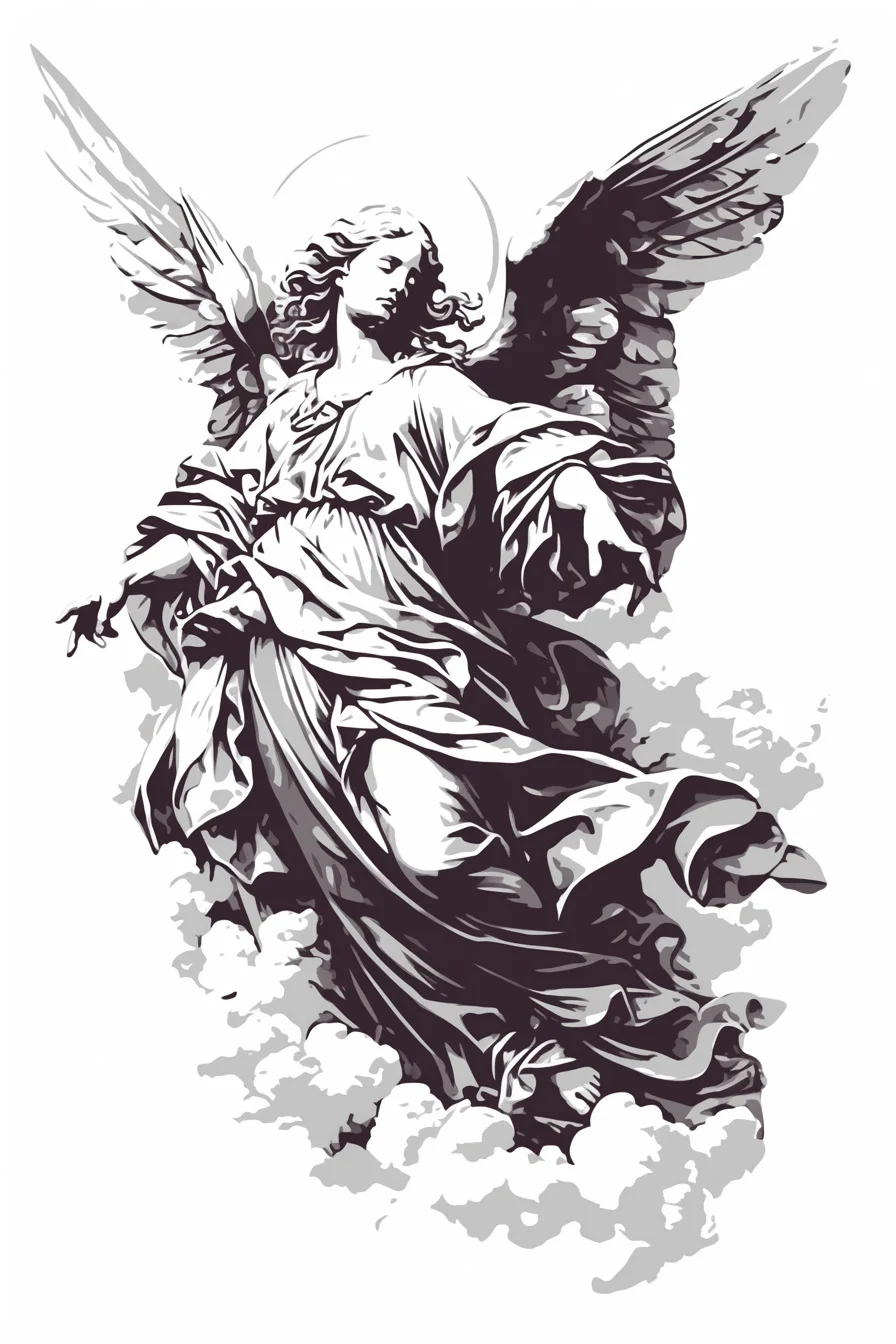 Angel Tattoo Stencil Design Idea 32