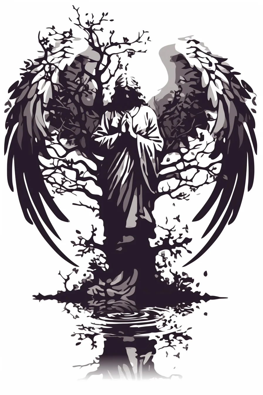 Angel Tattoo Stencil Design Idea 33 (Tree)