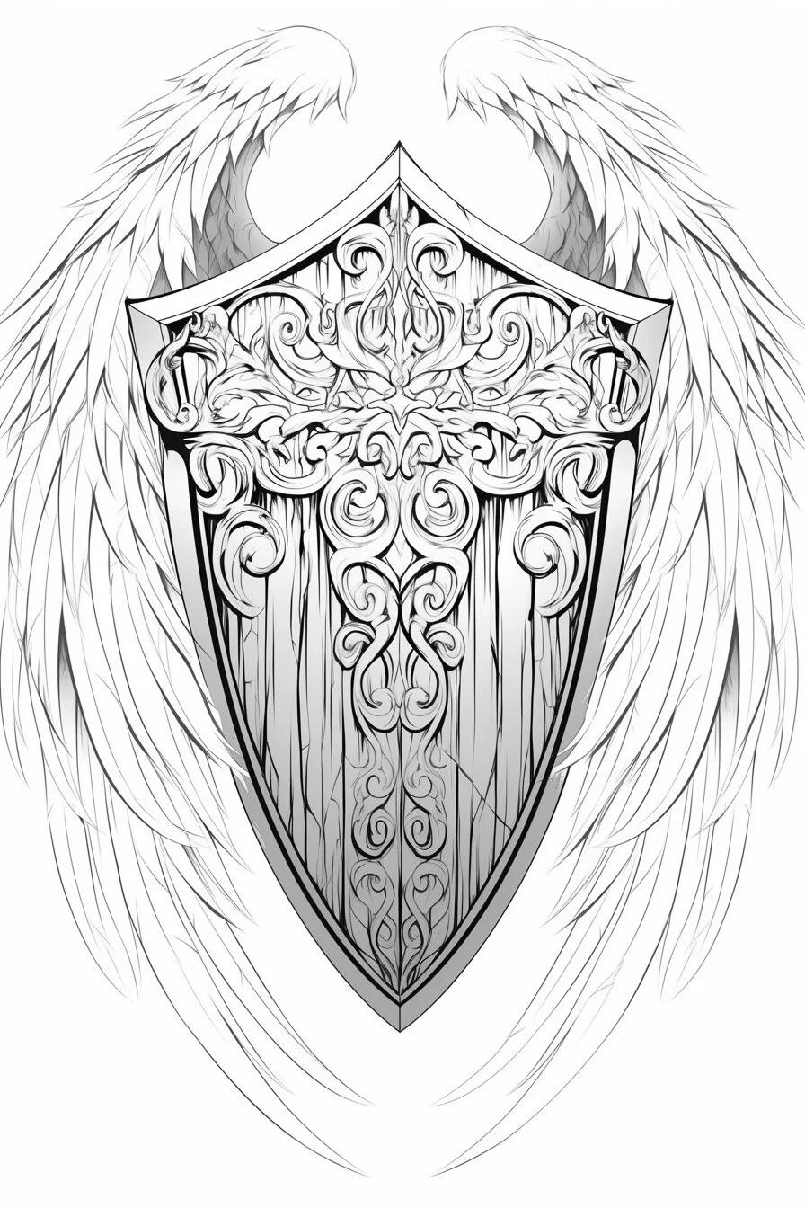 Angel Tattoo Stencil Design Idea 38 (Wings & Shield)