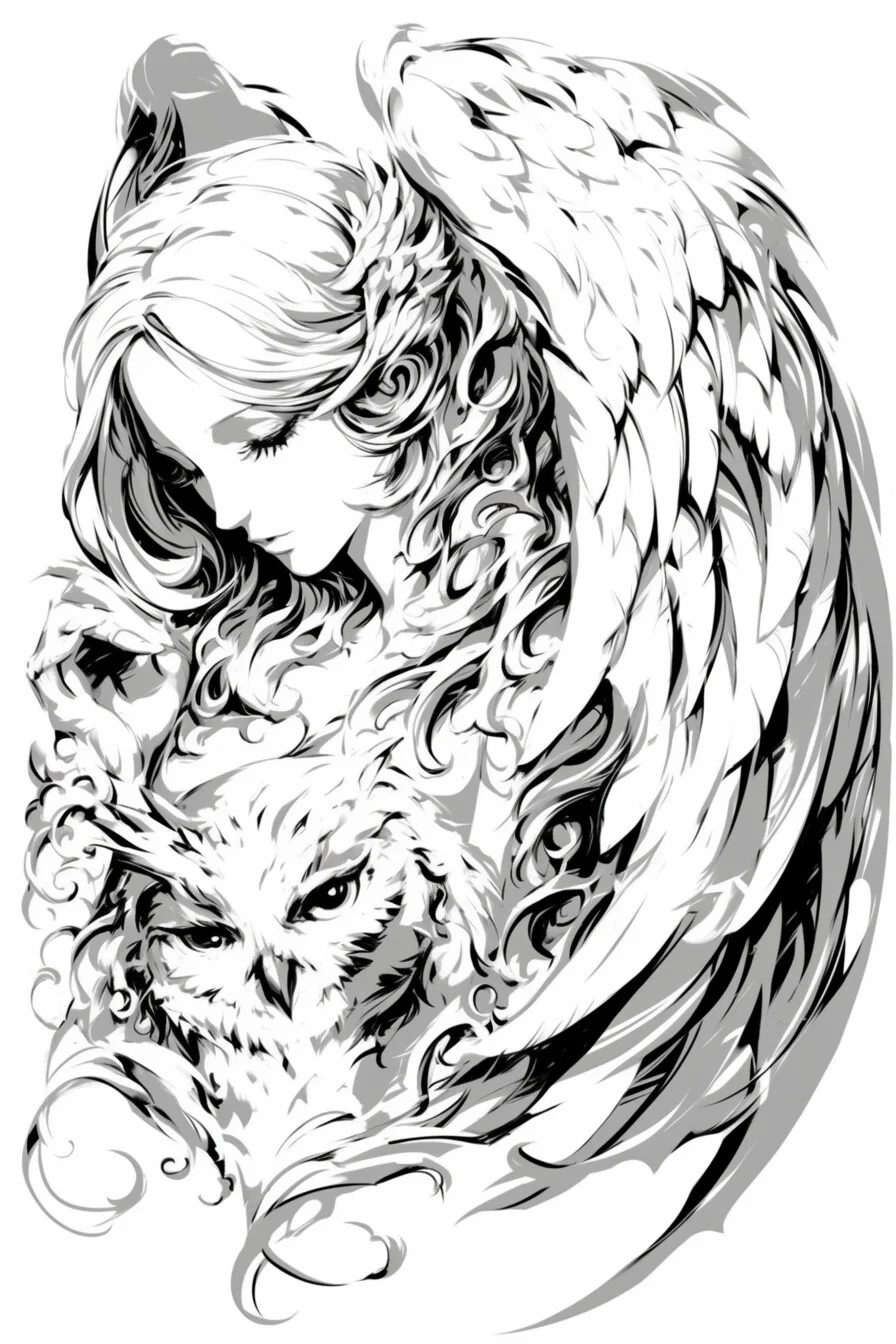 Angel Tattoo Stencil Design Idea 39 (Owl)