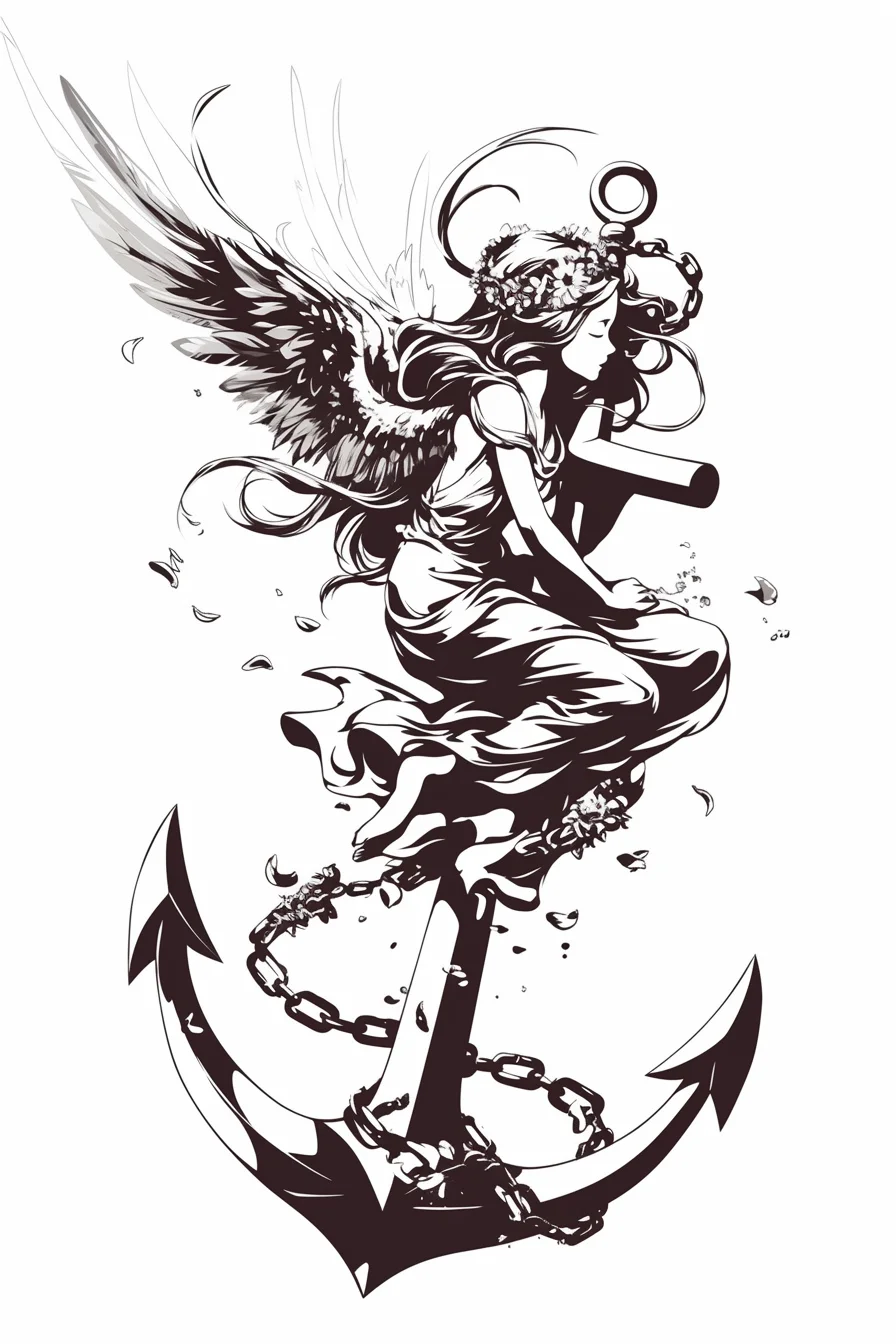 Angel Tattoo Stencil Design Idea 41 (Anchor)