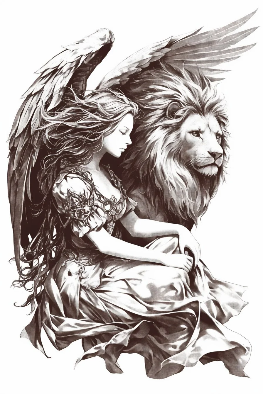 Angel Tattoo Stencil Design Idea 42 (Lion)