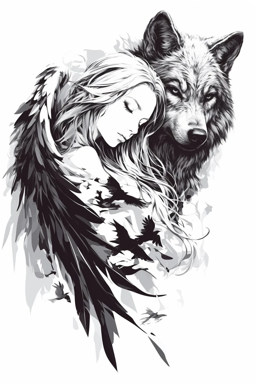 Angel Tattoo Stencil Design Idea 45 (Wolf)