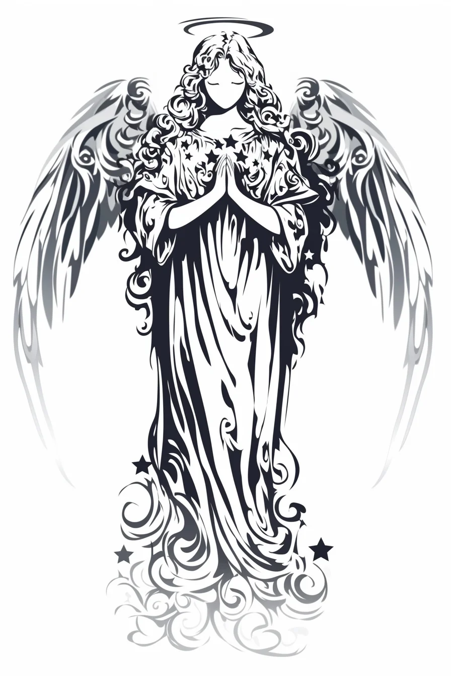 Angel Tattoo Stencil Design Idea 46 (Stars)