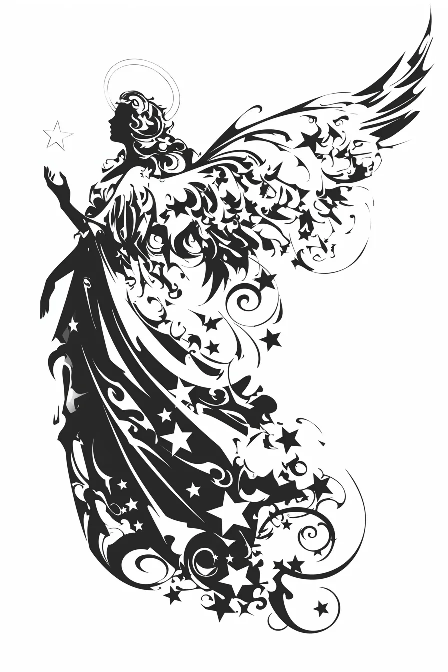 Angel Tattoo Stencil Design Idea 47 (Stars)