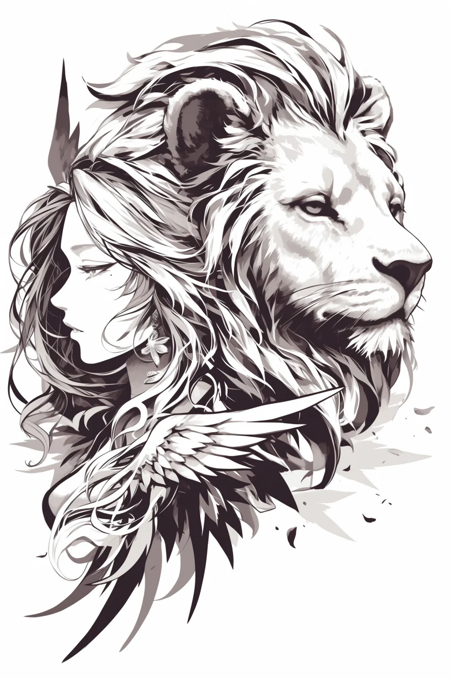 Angel Tattoo Stencil Design Idea 50 (Lion)