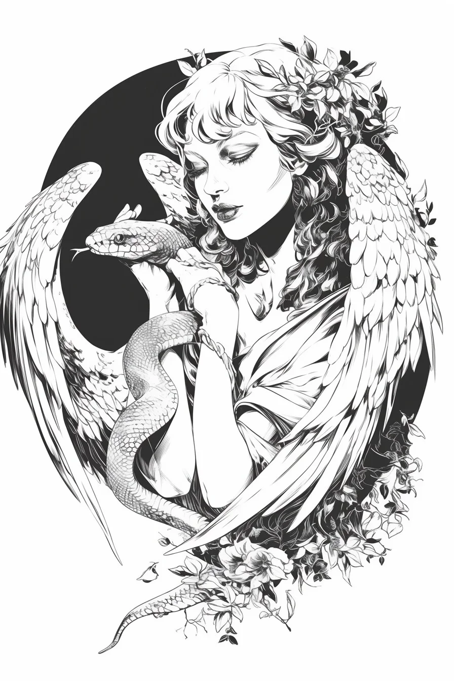 Angel Tattoo Stencil Design Idea 54 (Snake)