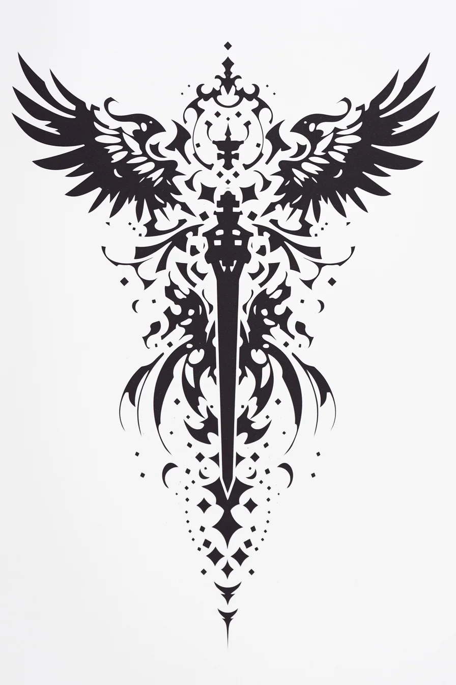 Angel Tattoo Stencil Design Idea 55 (Sword)