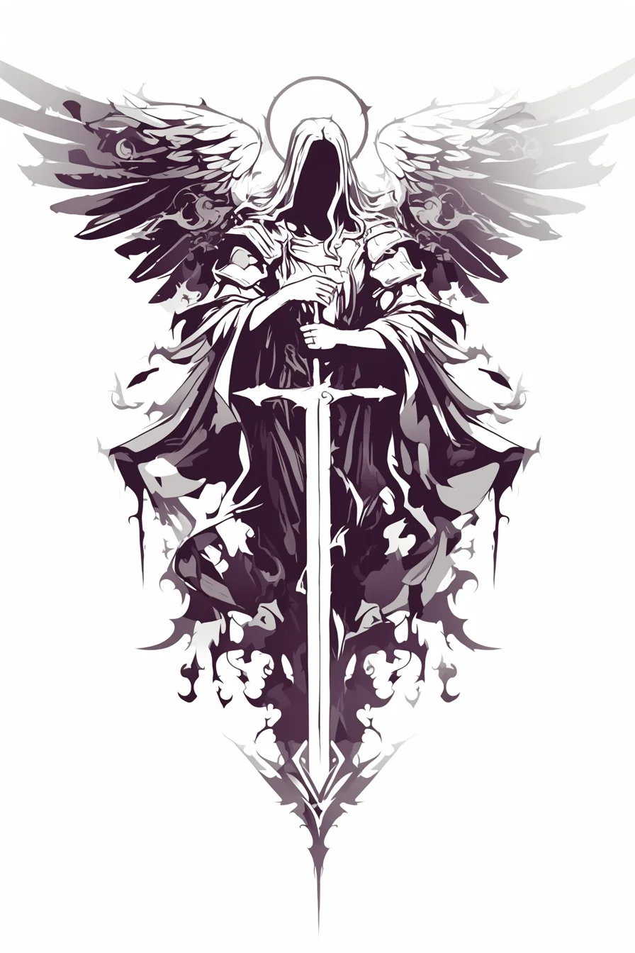 Angel Tattoo Stencil Design Idea 58 (Sword)