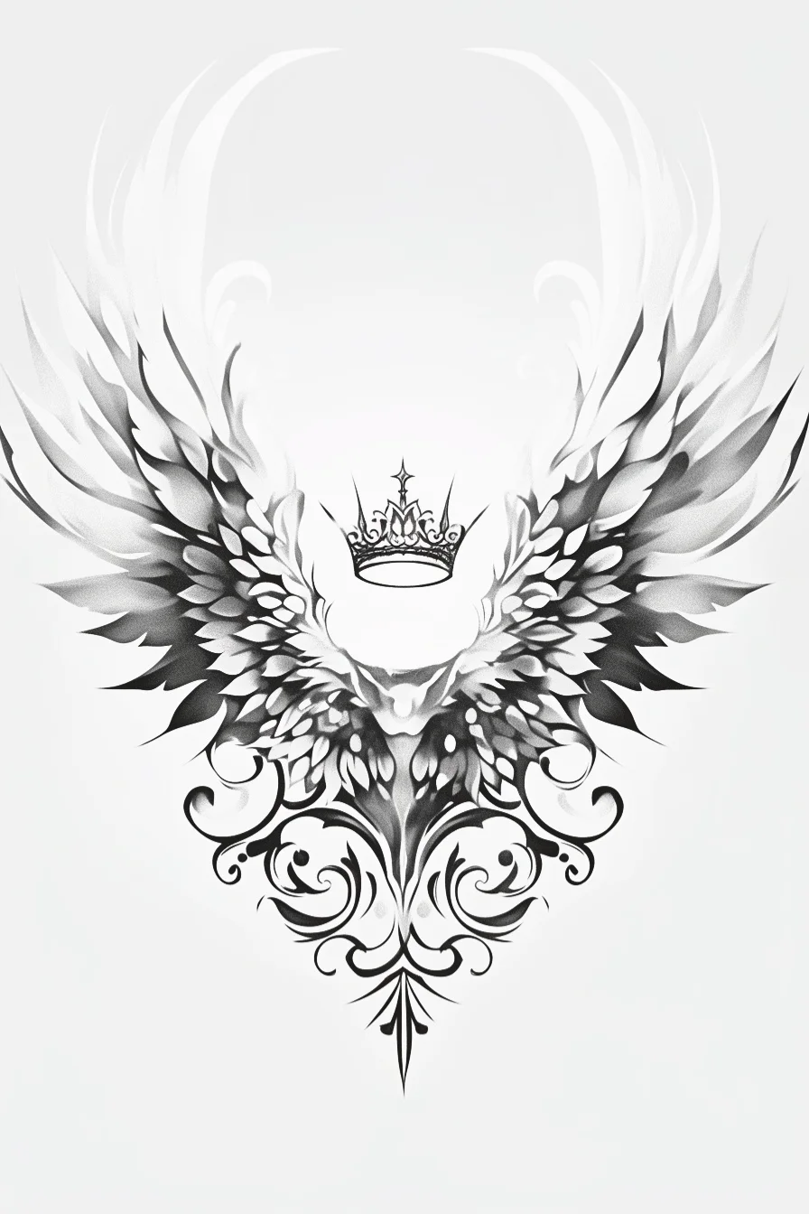 Angel Tattoo Stencil Design Idea 60 (Wings & Crown)