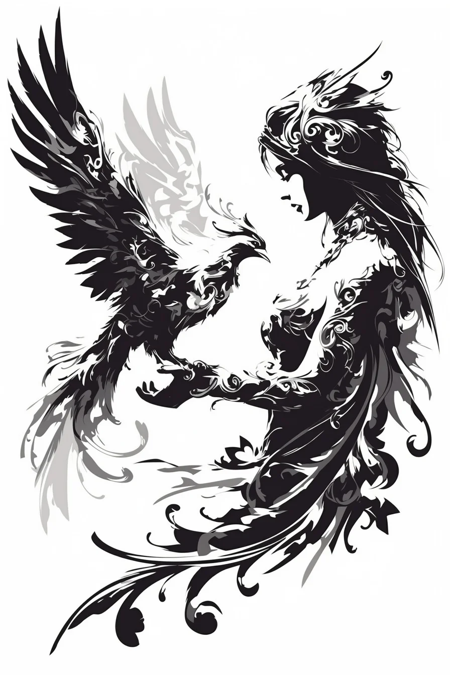 Angel Tattoo Stencil Design Idea 63 (Phoenix)