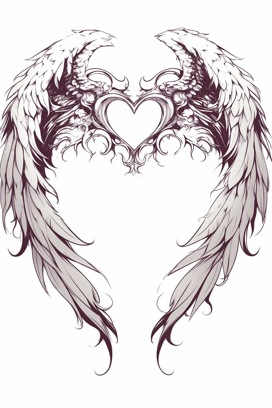 Angel Tattoo Stencil Design Idea 68 (Wings & Heart)