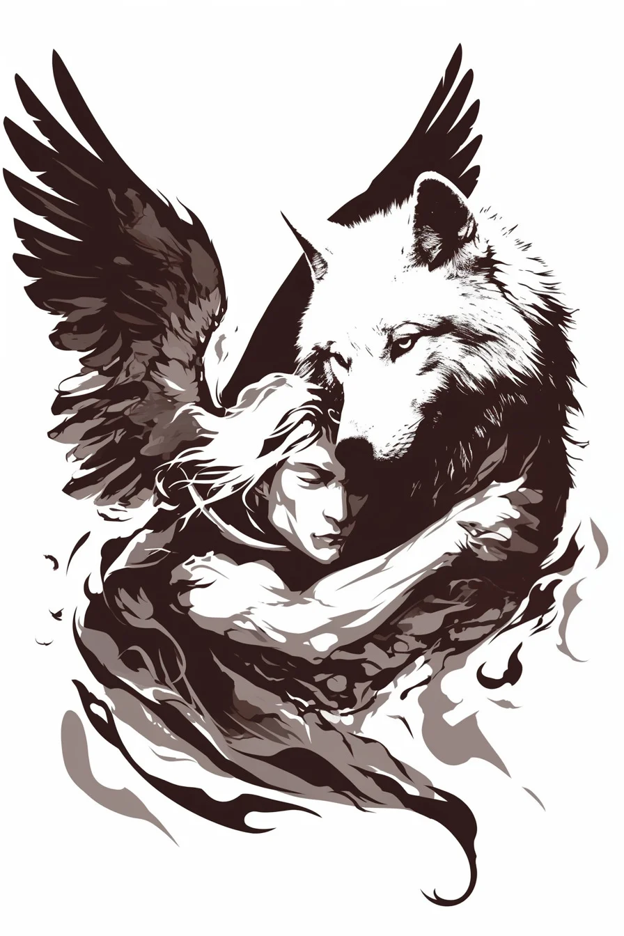 Angel Tattoo Stencil Design Idea 70 (Wolf)