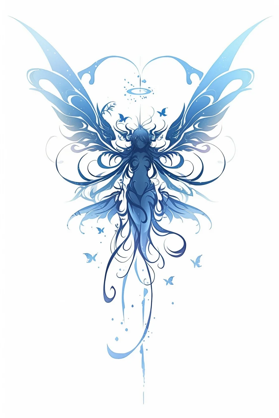 Angel Tattoo Stencil Design Idea 71 (Butterflies)