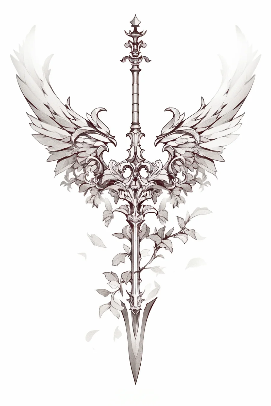 Angel Tattoo Stencil Design Idea 72 (Spear)