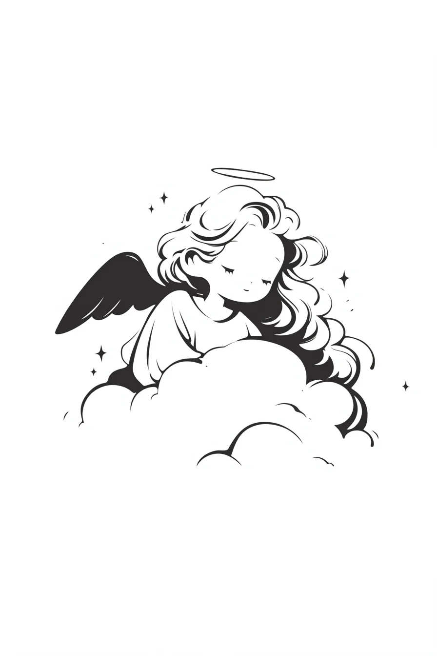 Angel Tattoo Stencil Design Idea 76 (Minimalist, Cherub)