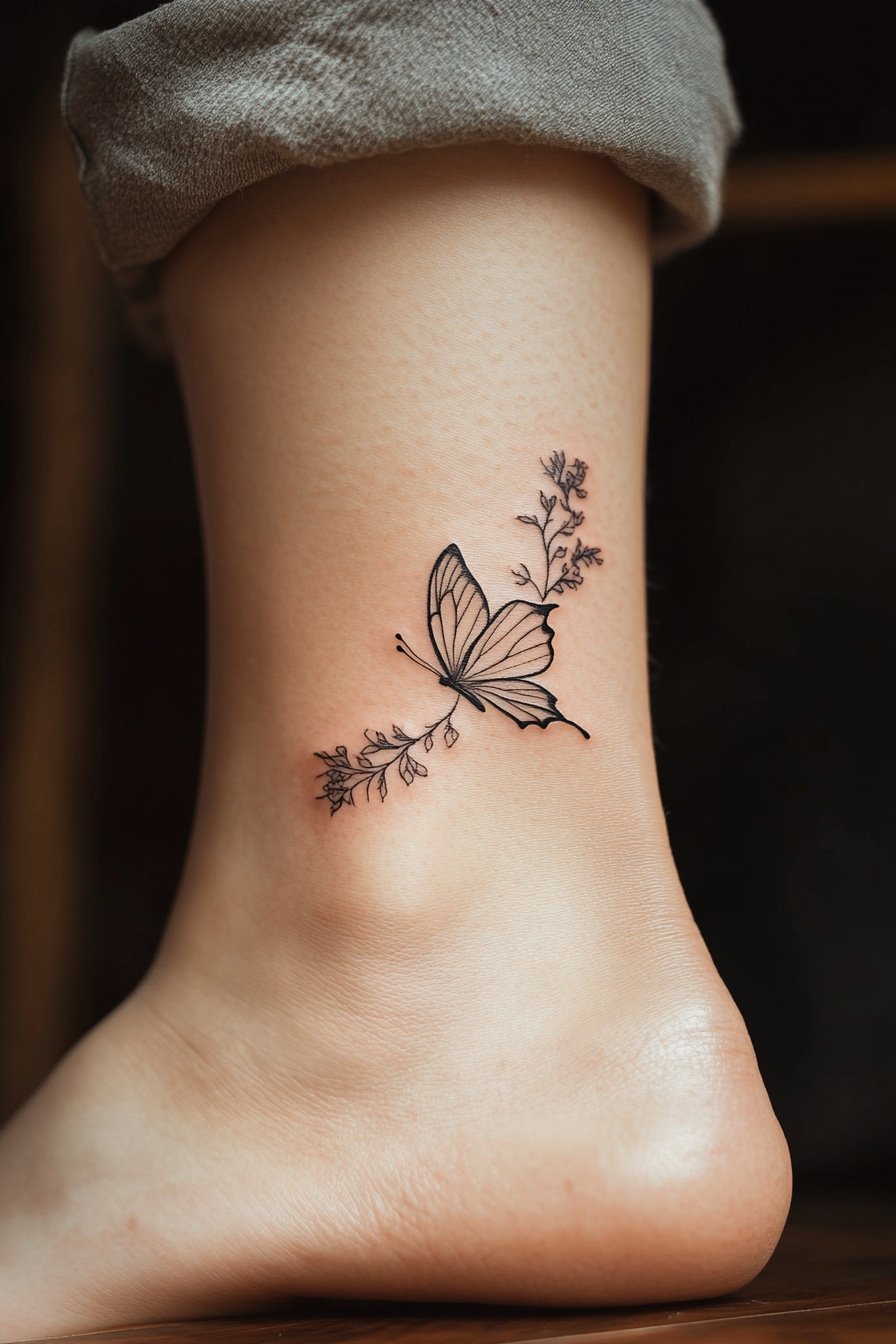 Ankle Small & SImple Butterfly Tattoo Design Ideas 1