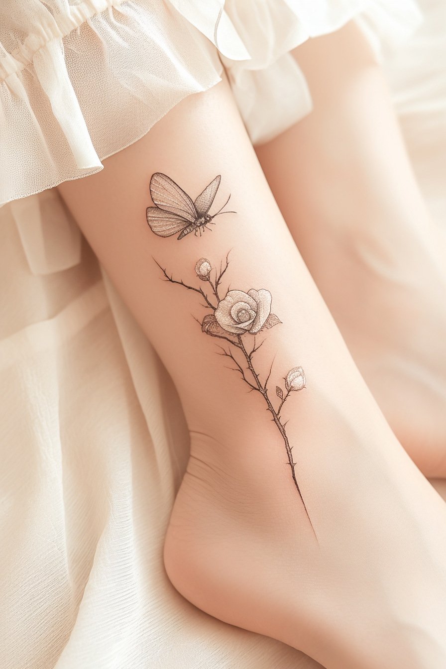 Ankle Small & SImple Butterfly Tattoo Design Ideas 3