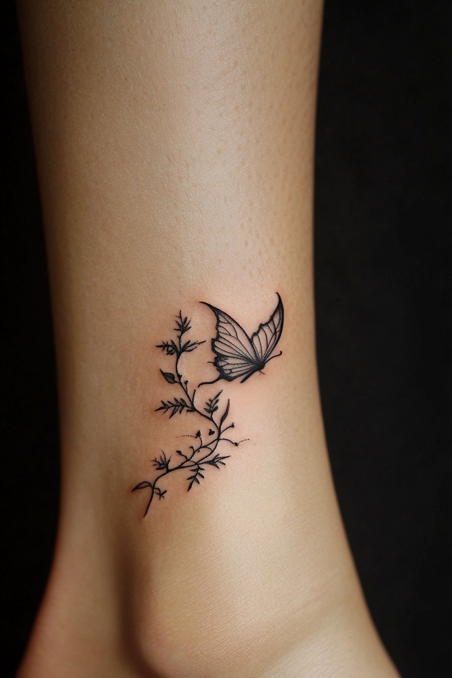 Ankle Small & SImple Butterfly Tattoo Design Ideas 4