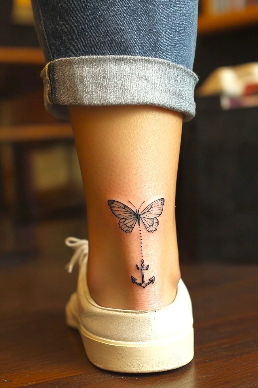 Ankle Small & SImple Butterfly Tattoo Design Ideas 5