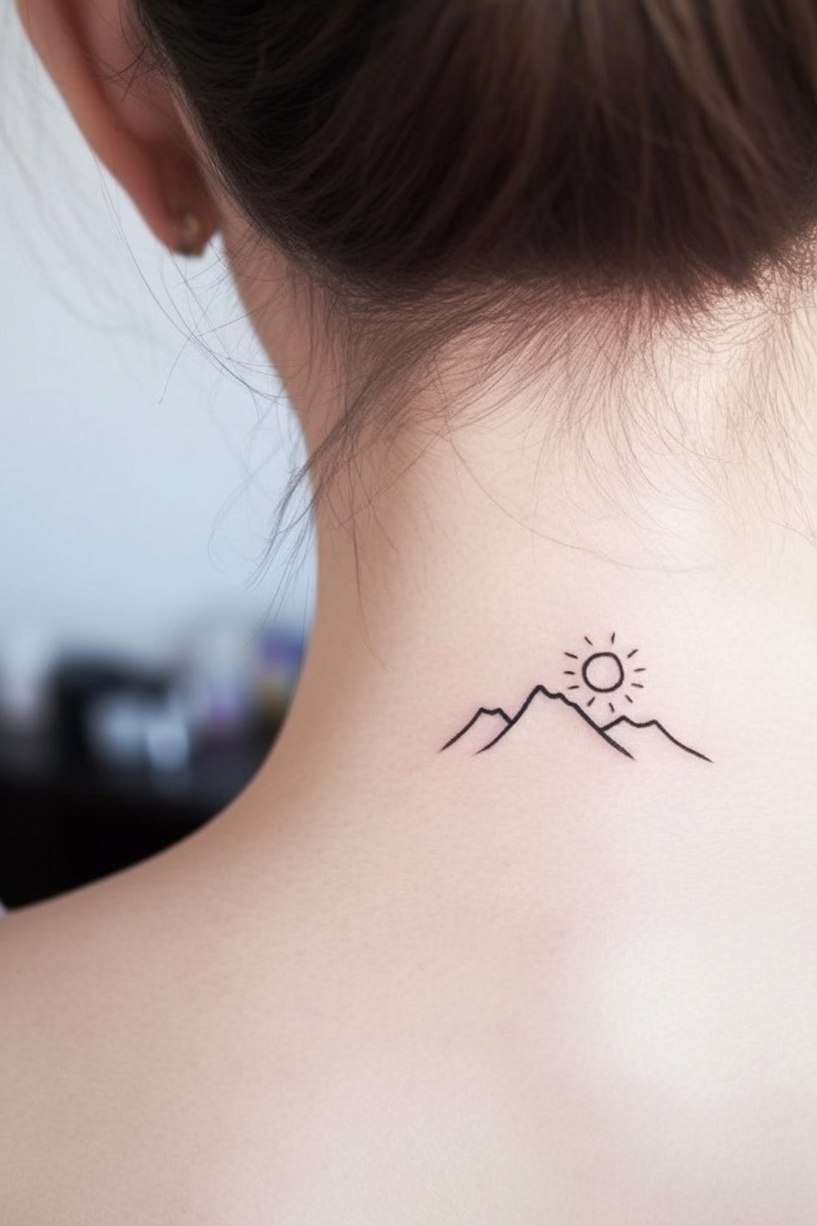 Back Body - Simple Mountain Tattoo Design Idea 1 (Back of Neck)