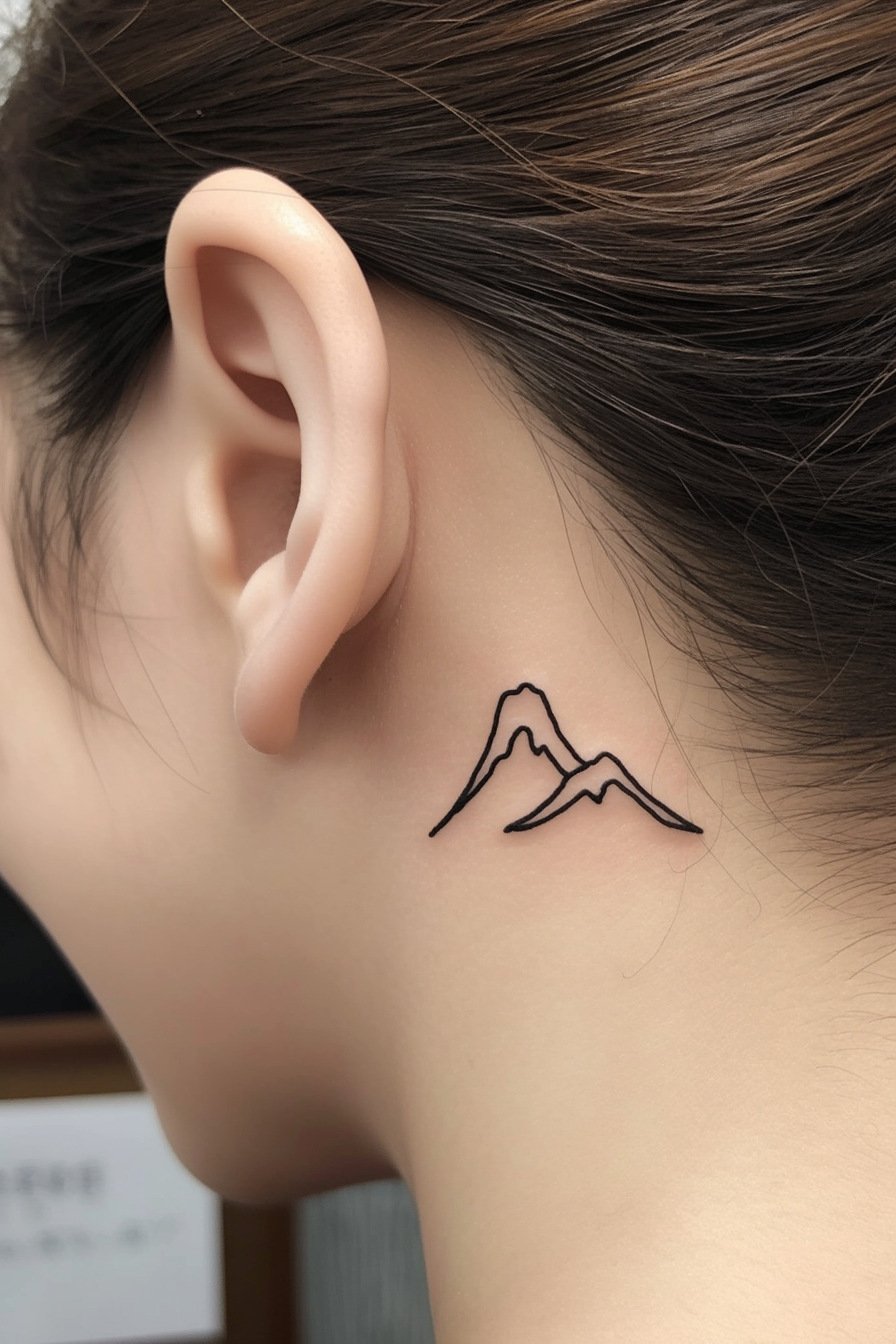 Back Body - Simple Mountain Tattoo Design Idea 10 (Behind the Ear)