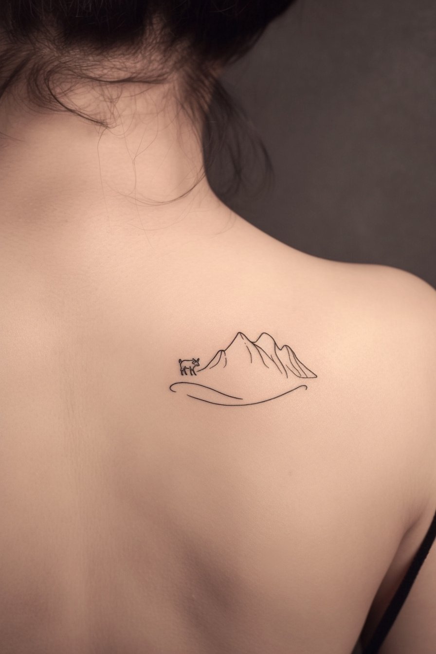 Back Body - Simple Mountain Tattoo Design Idea 7 (Back - Goat)