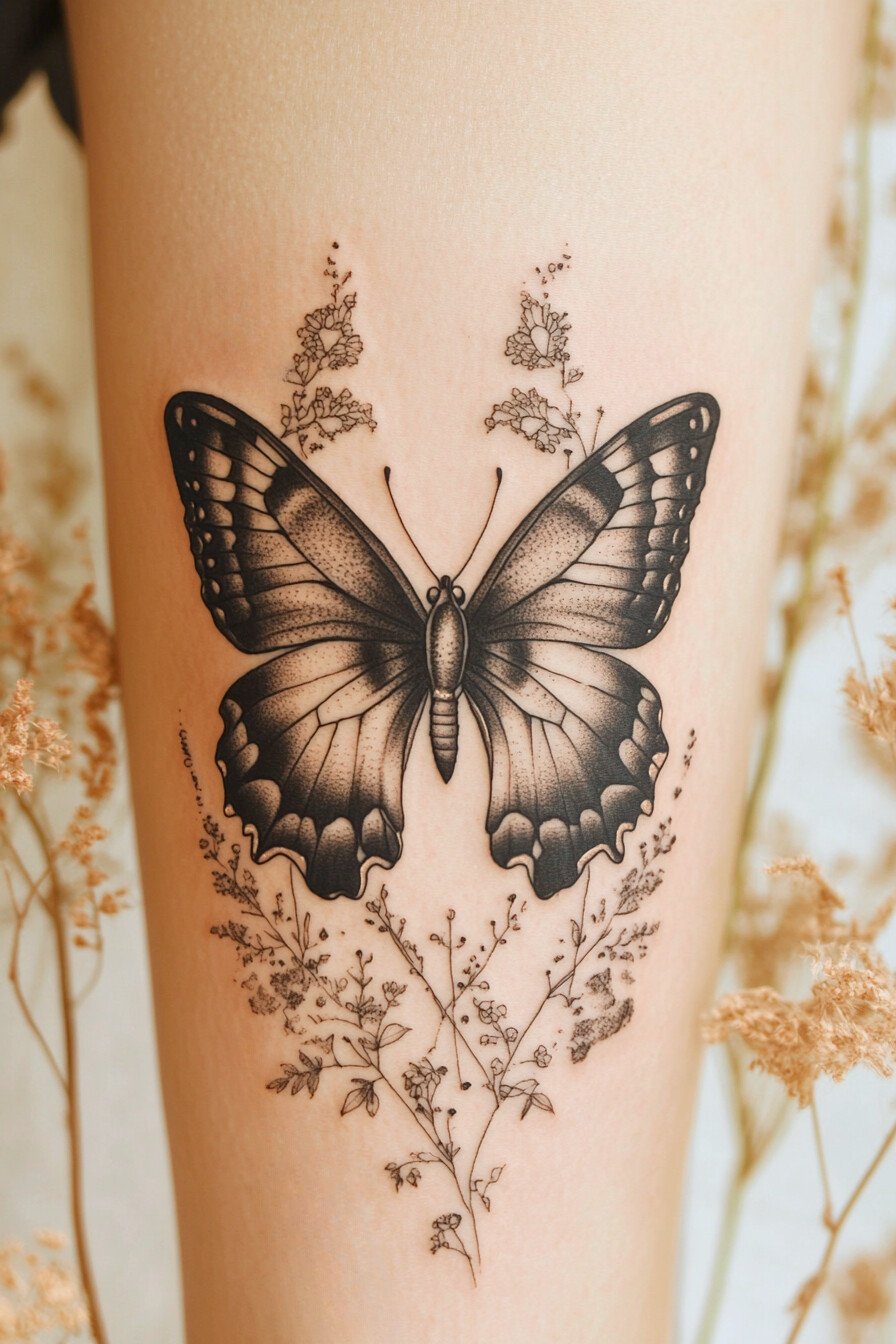 Black Butterfly Tattoo Design Idea 14