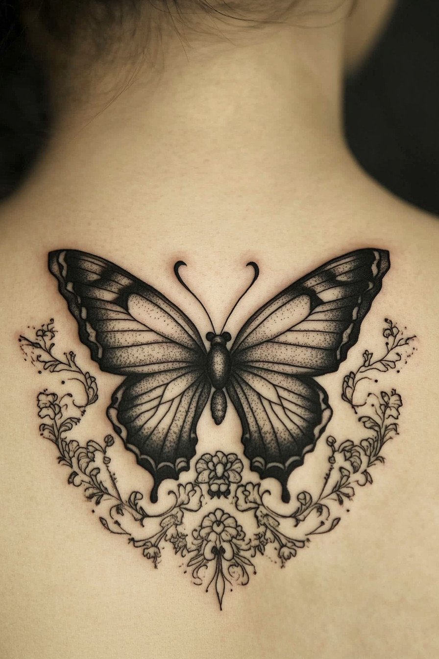 Black Butterfly Tattoo Design Idea 15