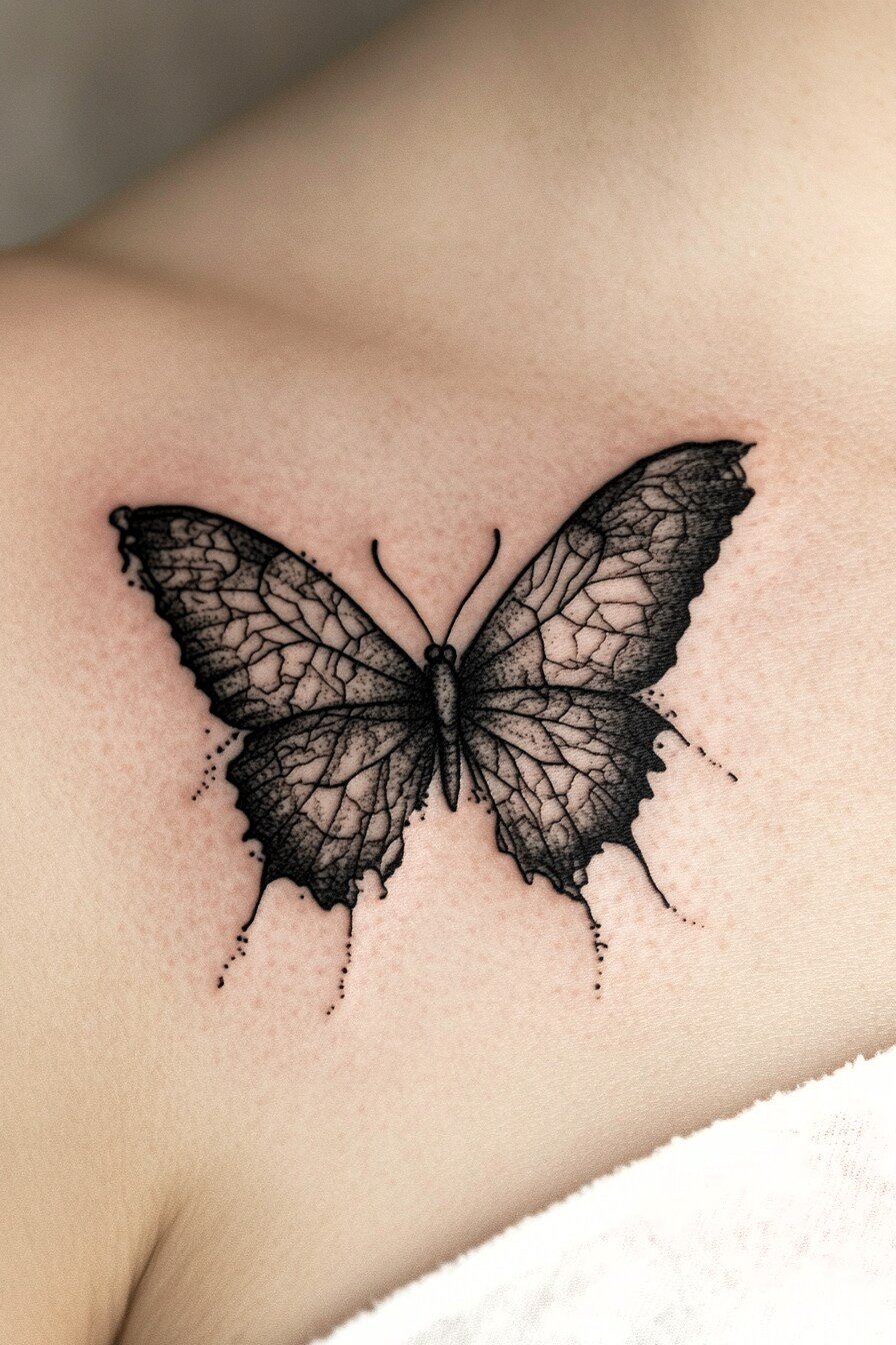 Black Butterfly Tattoo Design Idea 20