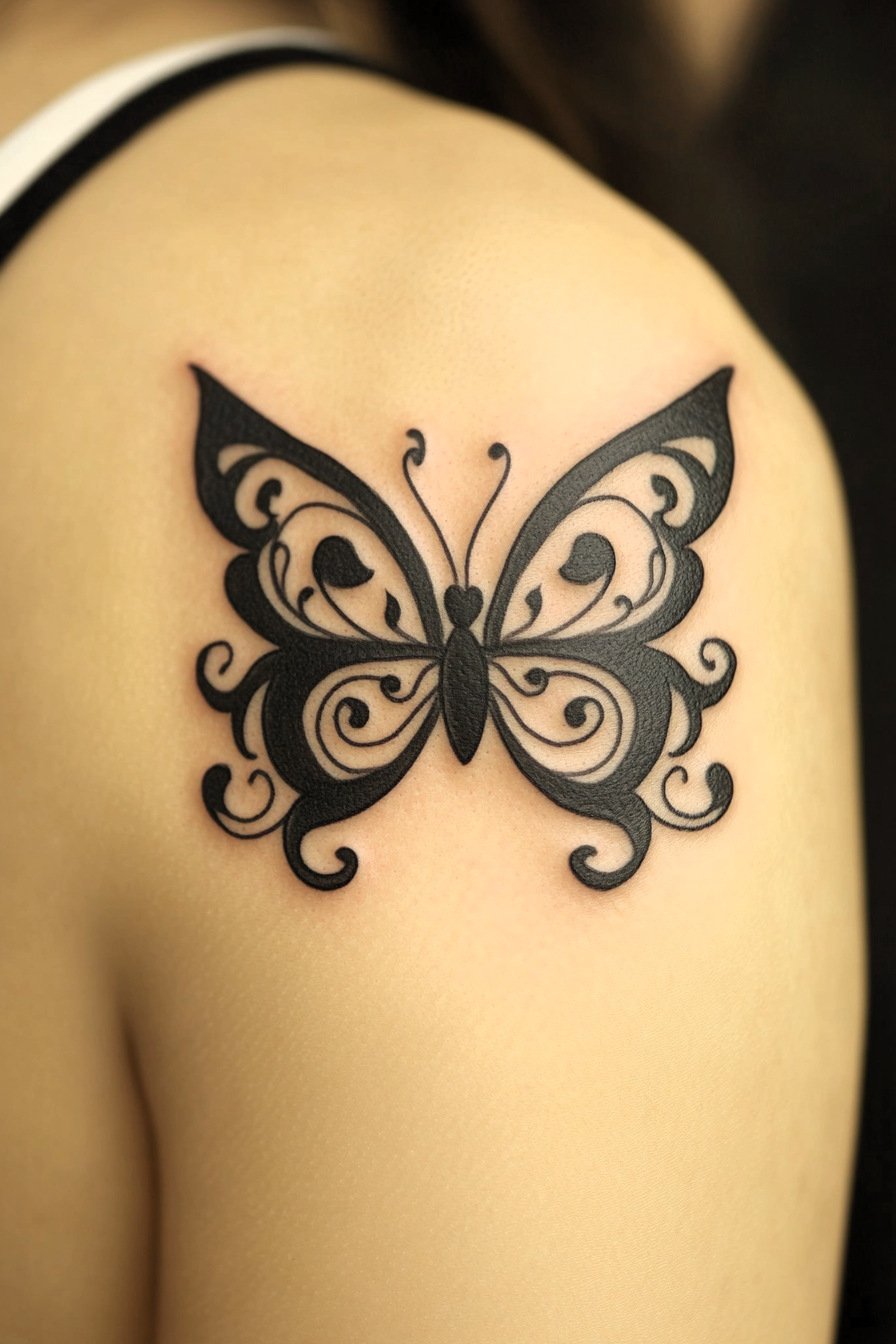 Black Butterfly Tattoo Design Idea 48