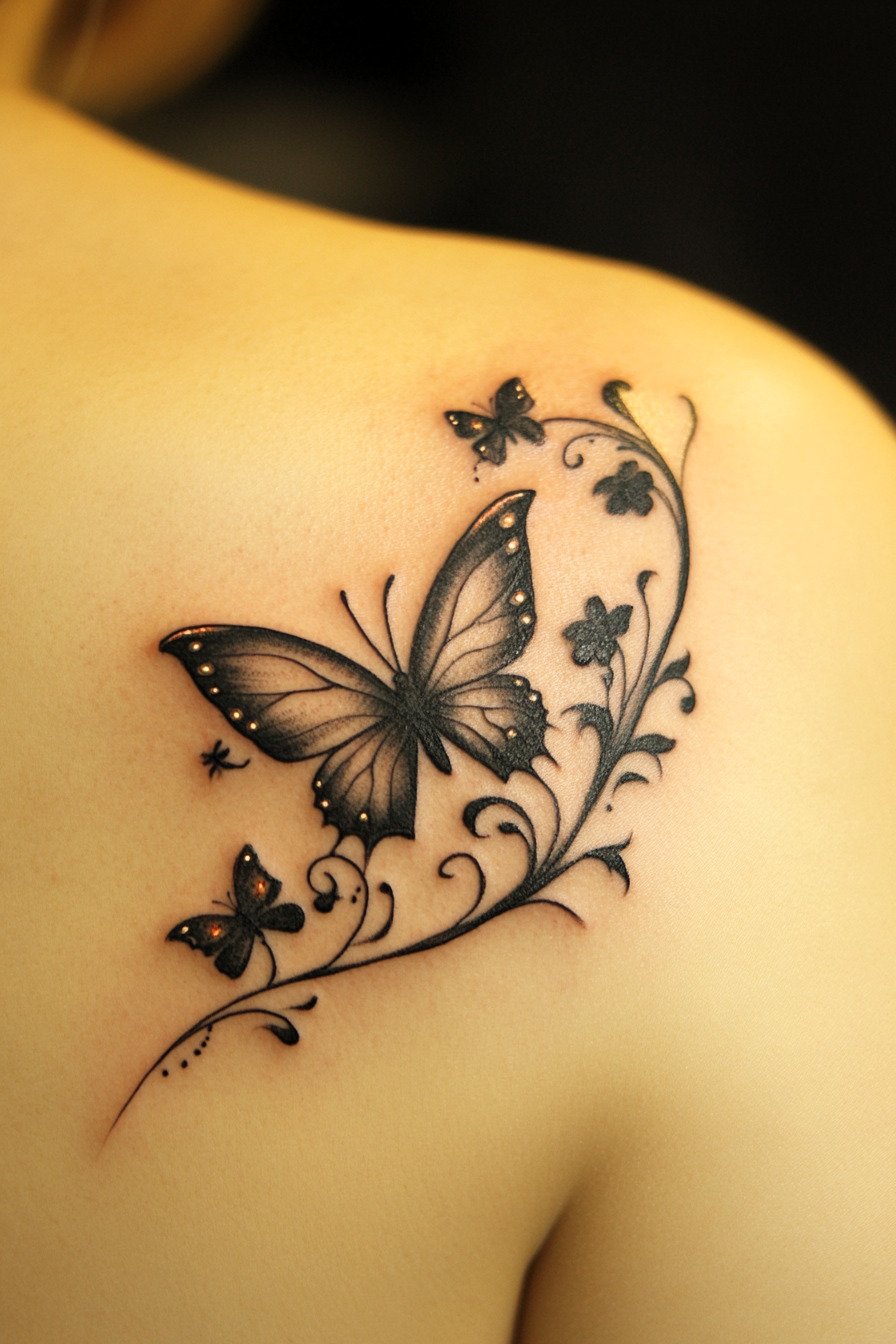 Black Butterfly Tattoo Design Idea 7