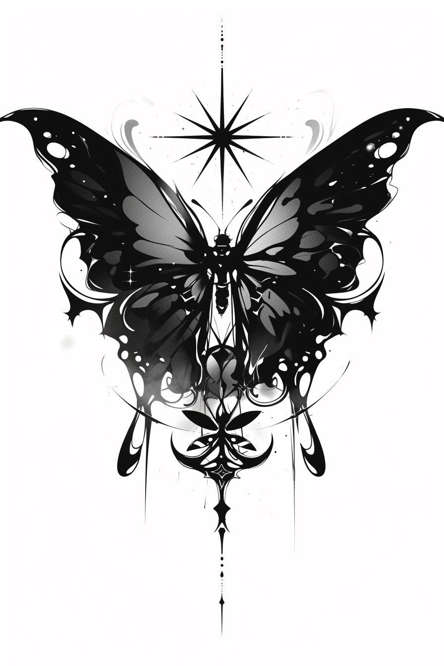 Black Butterfly Tattoo Stencil Design 14