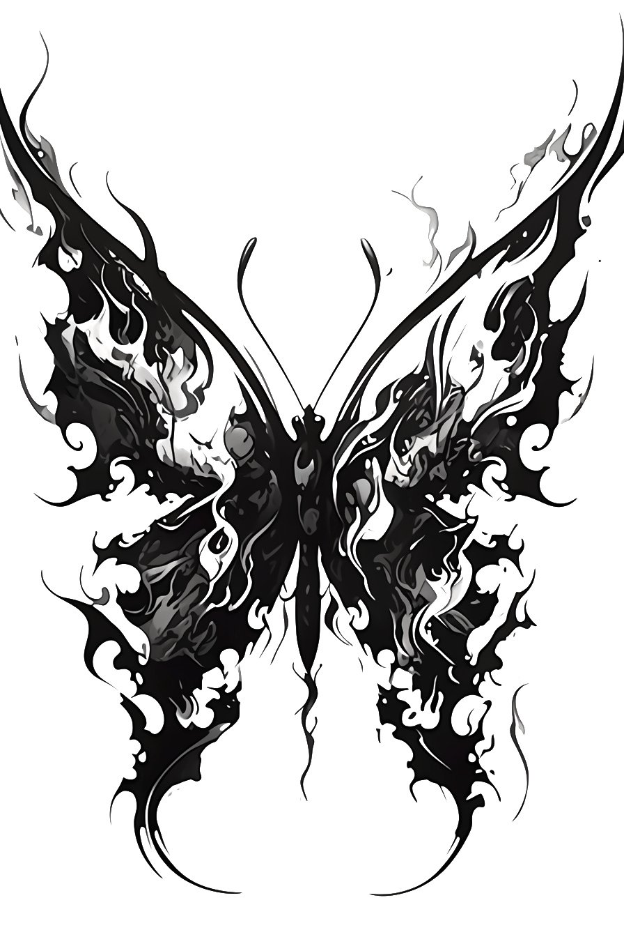 Black Butterfly Tattoo Stencil Design 22