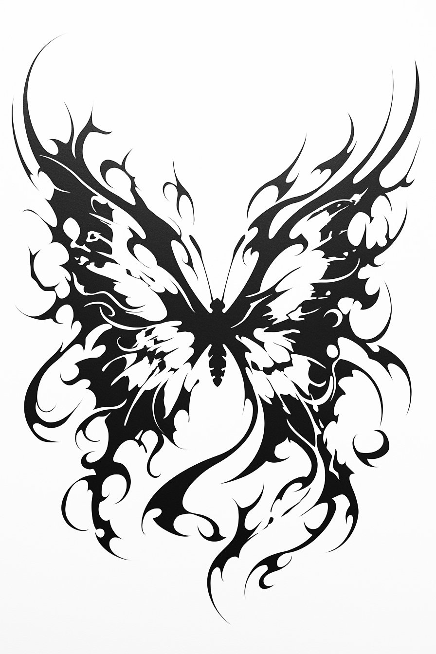 Black Butterfly Tattoo Stencil Design 23