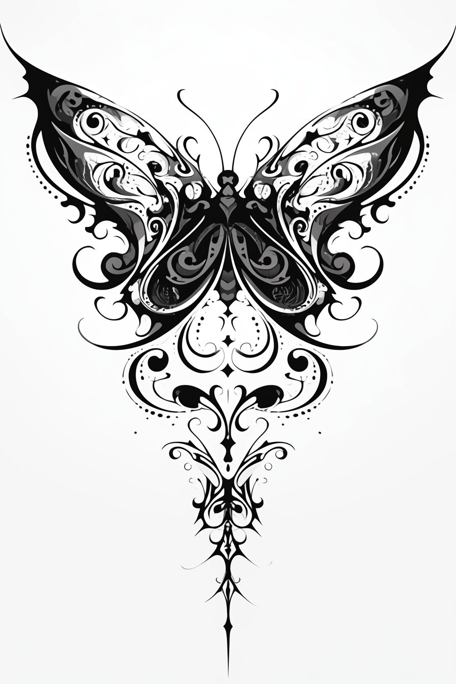 Black Butterfly Tattoo Stencil Design 7