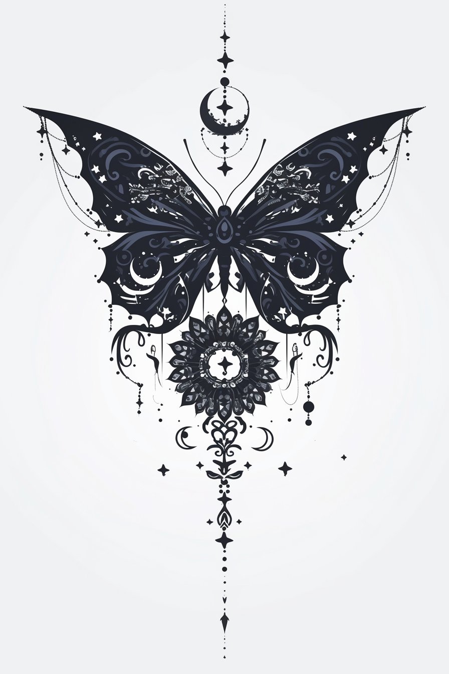 Black Butterfly Tattoo Stencil Design 8