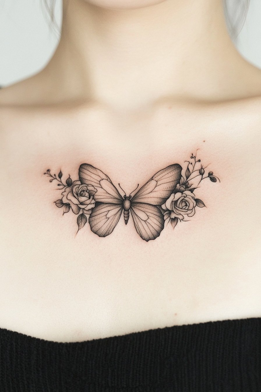 Chest Small & SImple Butterfly Tattoo Design Ideas 2