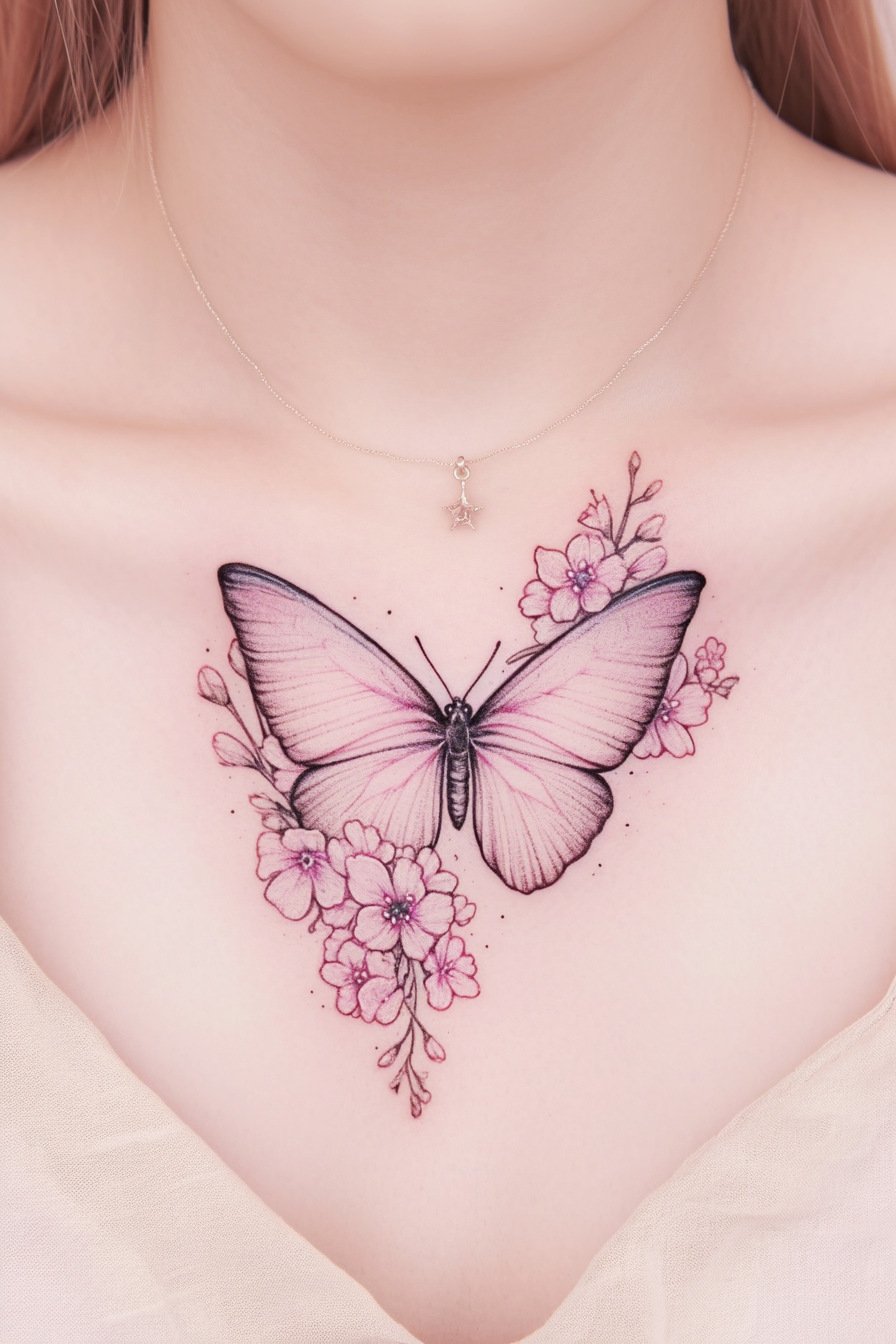 Chest Small & SImple Butterfly Tattoo Design Ideas 3