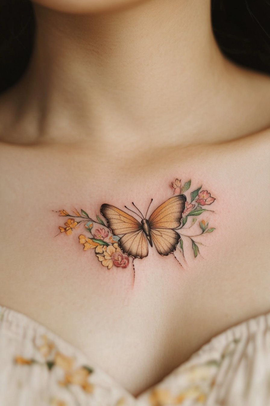 Chest Small & SImple Butterfly Tattoo Design Ideas 4