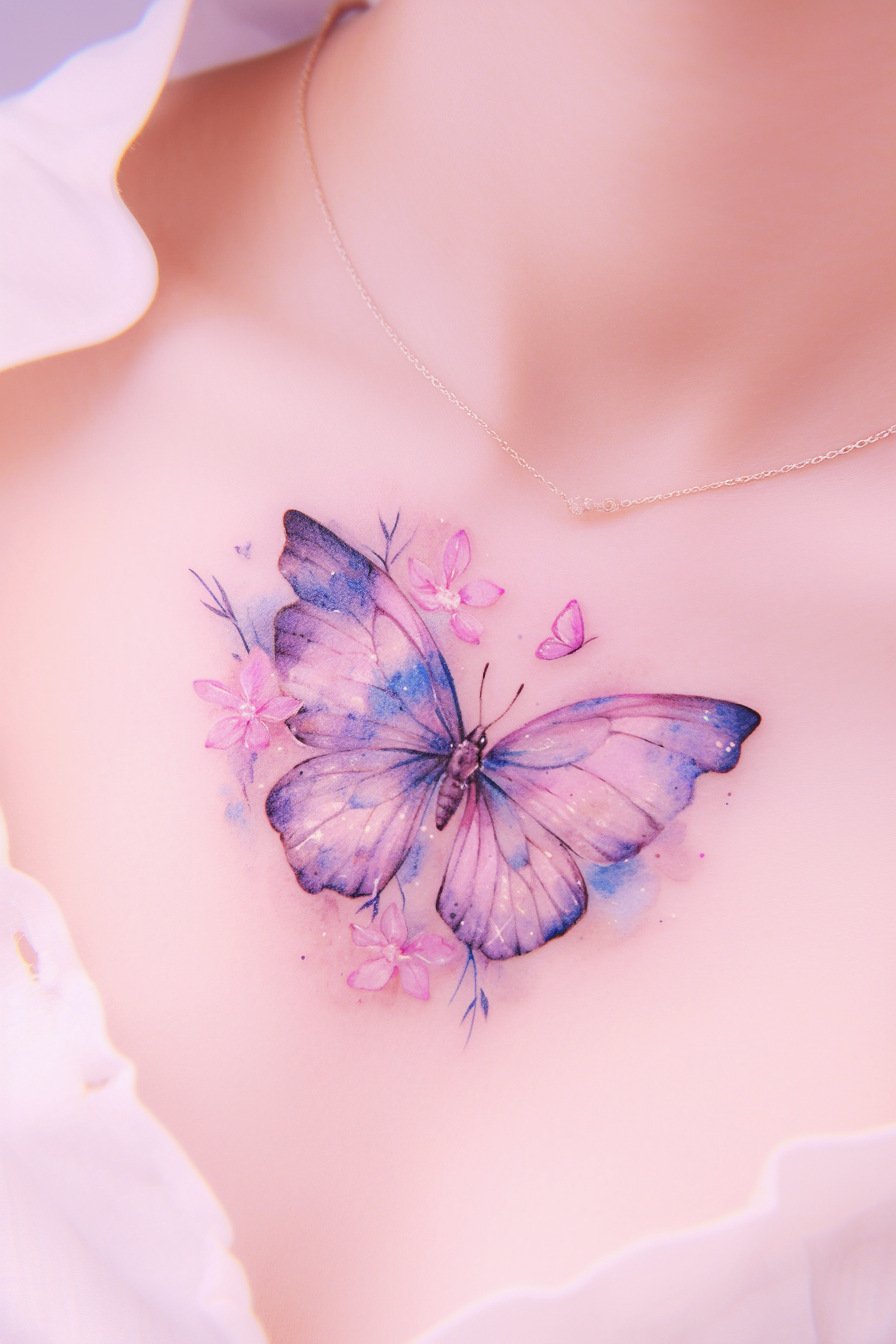 Chest Small & SImple Butterfly Tattoo Design Ideas 5