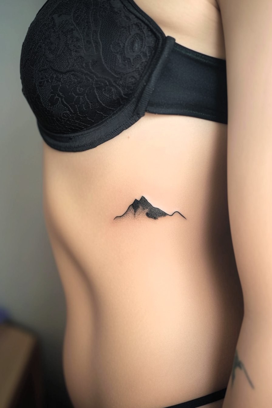 Front Body - Simple Mountain Tattoo Design Idea 21 (Ribs)