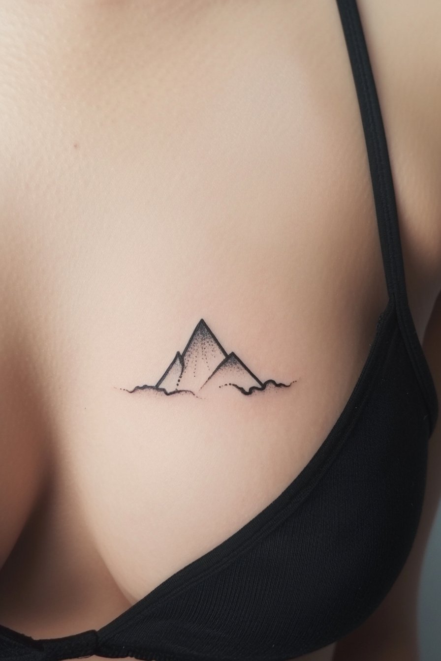 Front Body - Simple Mountain Tattoo Design Idea 4 (Chest)