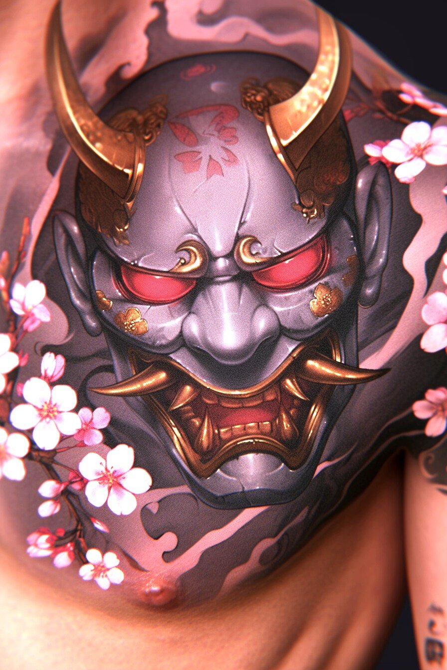 Hannya Mask Tattoo Design Ideas 10