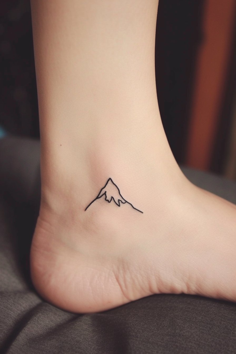 Lower Body - Simple Mountain Tattoo Design Idea 6 (Ankle - Snow)