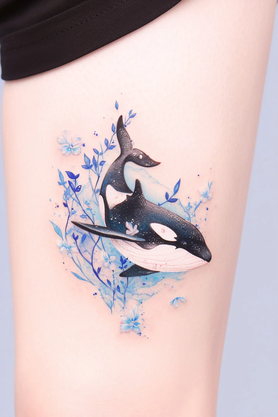 Orca Whale Tattoo (22) - Thigh